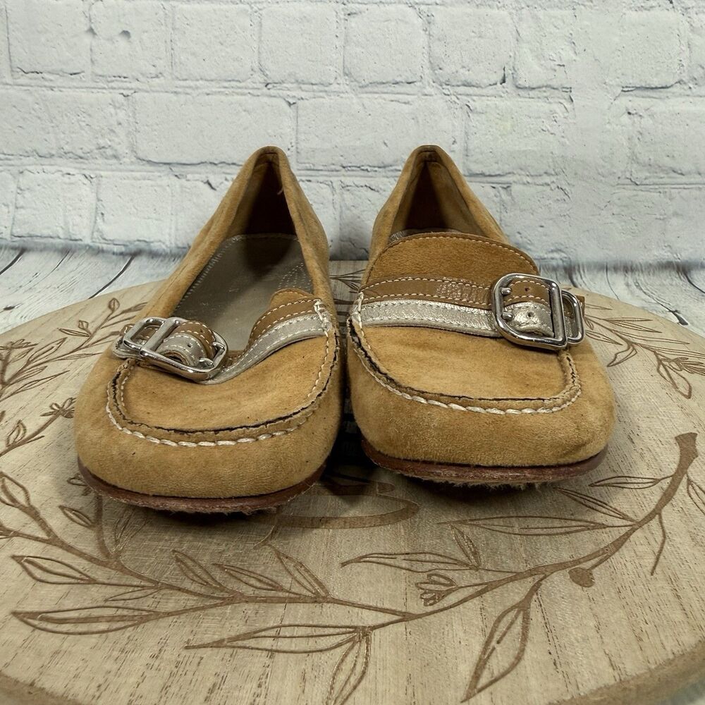 Cole Haan Tan Suede Loafers Women Size 7 Slip On Moc Toe Driving Flats - Picture 3 of 14